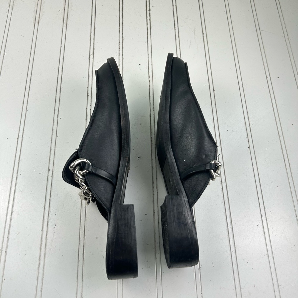 Free People Black Leather Vida Mules Chain-Detail Mule Loafers Womenโs Size 9.5 - Picture 8 of 10